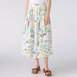 Cotton Printed Skirt in White/Blue