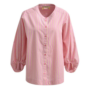 Striped Volume Sleeve Blouse in Soft Pink Print