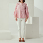 Striped Volume Sleeve Blouse in Soft Pink Print