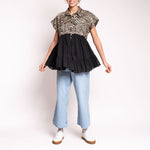 All Over Ruffles Embroidered Blouse in Black/Gold