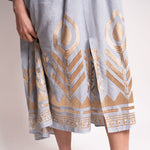 Long Feather Bell Sleeve Dress in Light Grey/Gold