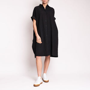 Button Front S/S Dress in Black