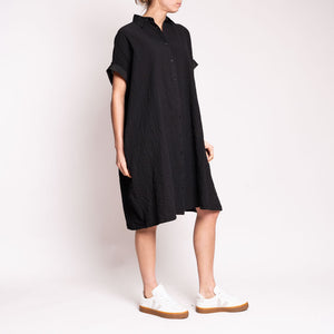 Button Front S/S Dress in Black