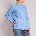 Garment Dyed Pleated Shirt in Light Blue