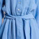 L/S Belted Shirt Dress in Blue