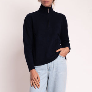 Alma Cashmere & Lambswool 1/4 Zip Knit in Navy Marl