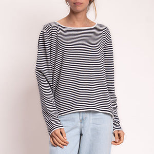 Easton Stripe Cotton Knit in Natural Marl/Navy Marl
