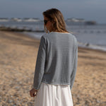 COLLEN & CLARE Easton Cotton Loose Stripe Knit in White/Navy