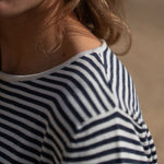 COLLEN & CLARE Easton Cotton Loose Stripe Knit in White/Navy