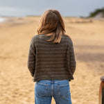 COLLEN & CLARE Zeya Stripe Cardigan in Fir Green and Otter