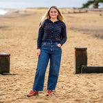 COLLEN & CLARE Zeya Stripe Cardigan in Navy Marl and Bitter Chocolate