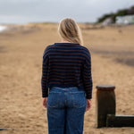 COLLEN & CLARE Zeya Stripe Cardigan in Navy Marl and Bitter Chocolate