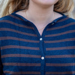 COLLEN & CLARE Zeya Stripe Cardigan in Navy Marl and Bitter Chocolate