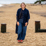 COLLEN & CLARE Zeya Stripe Cardigan in Navy Marl and Bitter Chocolate