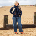 COLLEN & CLARE Molly Cashmere and Lambswool Scarf in Navy Marl and Bitter Chocolate