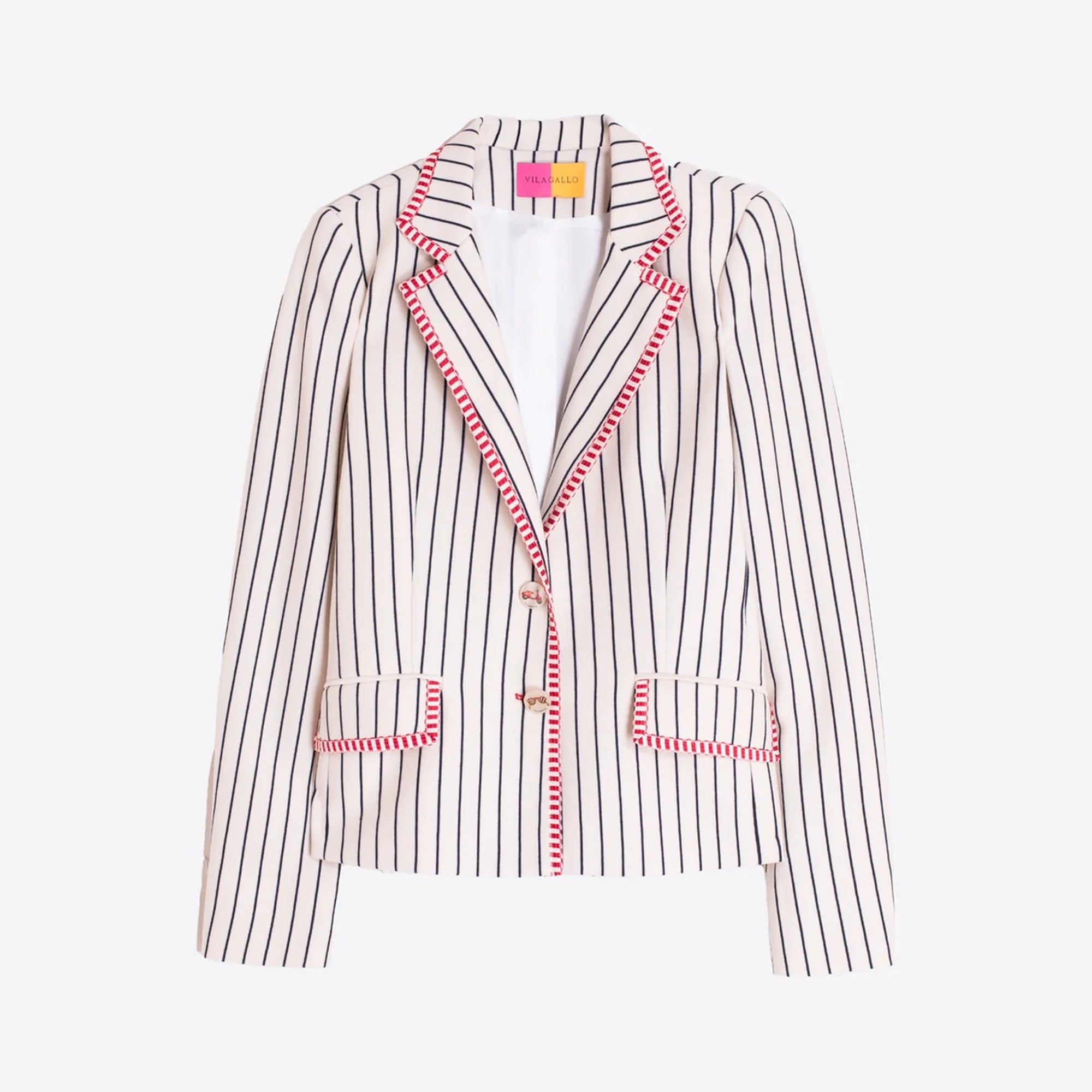 VILAGALLO Striped Jacket with Red Trim in White/Navy | Collen & Clare