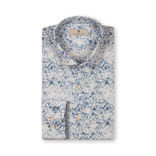 THOMAS MAINE Roma Modern Floral Print Shirt in Mid Blue