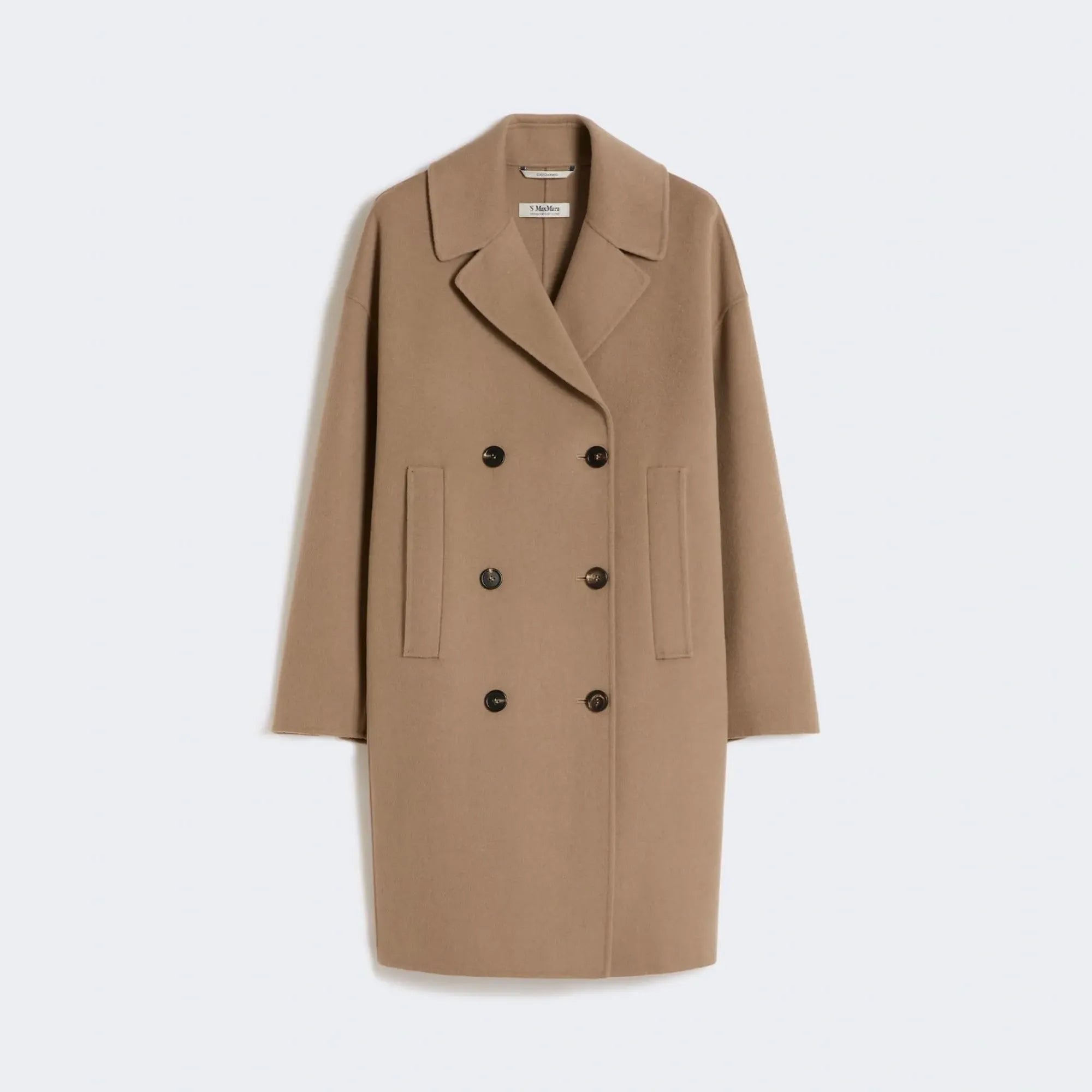 S MAX MARA SMMEsturia Wool Broadcloth Midi Coat in Beige Neutral 