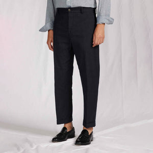 Alvise Hemp Cotton Trousers in Navy Blue
