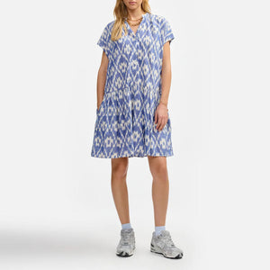 Clea Ikat Print Dress in Blue