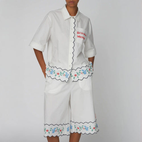 STELLA NOVA Coloured Embroidered Oversized Shirt in Off White