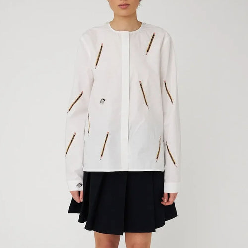 STELLA NOVA Embroidered Bow Shirt in White