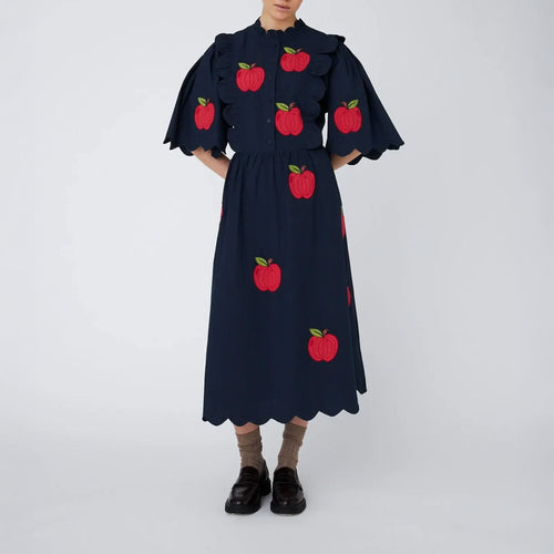 STELLA NOVA Embroidered Midi Dress in Navy