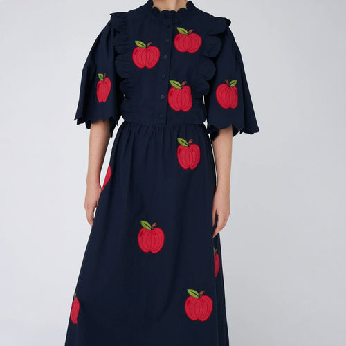 STELLA NOVA Embroidered Midi Dress in Navy