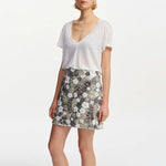 Fishbone Sequin Mini Skirt in Silver/White