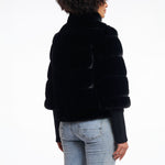 RINO & PELLE Feline Faux Fur Jacket with Knitted Sleeves in Black