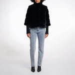RINO & PELLE Feline Faux Fur Jacket with Knitted Sleeves in Black
