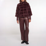 RINO & PELLE Feline Faux Fur Jacket with Knitted Sleeves in Chocolate Bean