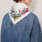 MULBERRY Wide Floral Square Scarf in Eggshell