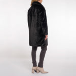 RINO & PELLE Geesje Single Breasted Faux Fur Coat with Detachable Collar in Black