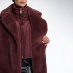 RINO & PELLE Geesje Single Breasted Faux Fur Coat with Detachable Collar in Chocolate Bean