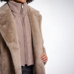 RINO & PELLE Geesje Single Breasted Faux Fur Coat with Detachable Collar in Toffee