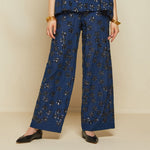 Palazzo Sequin Embroidered Trousers in Dark Blue