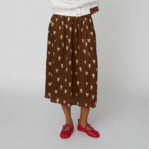 STELLA NOVA Heart Printed 100% Silk Skirt  in Hearts