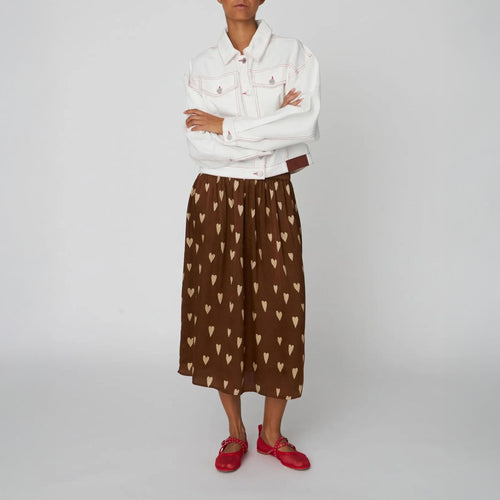 STELLA NOVA Heart Printed 100% Silk Skirt  in Hearts