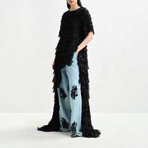 ESSENTIEL ANTWERP Itty Ruffle Maxi Dress in Black