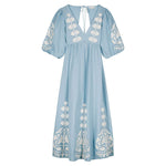 Ilana Cotton Linen Dress in Blue