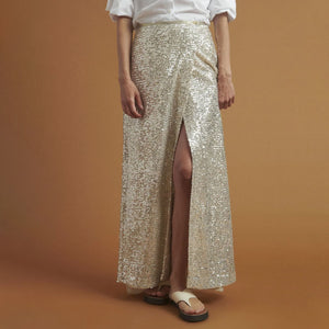 Jadeno Maxi Skirt in Pale Silver