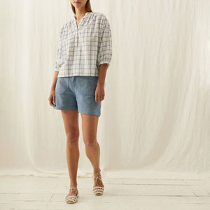 Jeannali Checked Blouse in Blue River