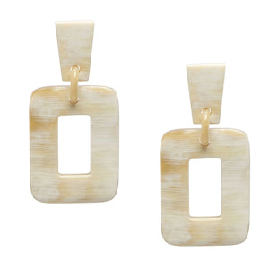 Horn Rectangle Drop Earrings in White/Natural