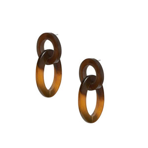 Oval Link Horn Earrings in Brown Natural