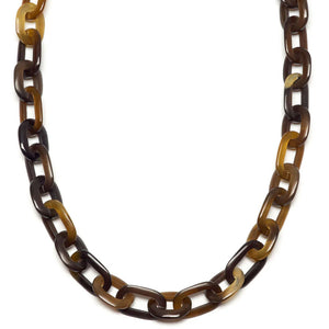 Small Oval Link Horn Necklace in Brown Natural