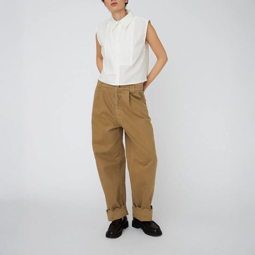 STELLA NOVA Brushed Surface Cotton Pants in Dark Sand