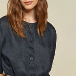 Linen Shirt with Drawstring in Blue