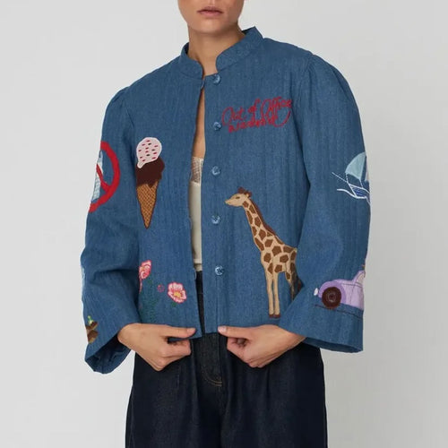 STELLA NOVA Out Of Office Embroidered Jacket in Summer Blue