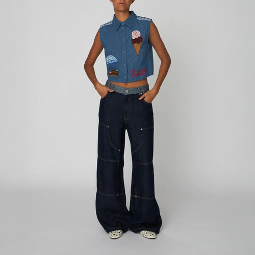 STELLA NOVA Out Of Office Embroidered Top in Summer Blue